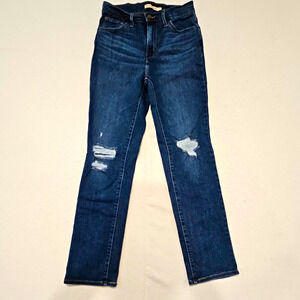 Levi’s 724 Women’s Blue Dark Wash High Rise Straight Distressed Stretch W27 L30